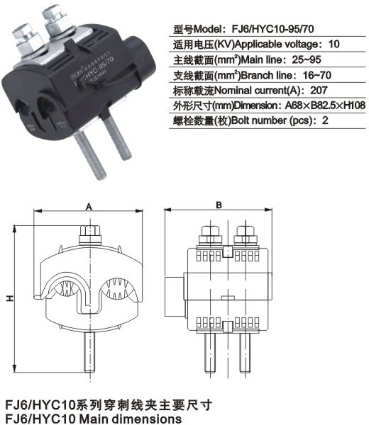 FJ6/HYC10-95/70 绝穿刺线夹(10KV)